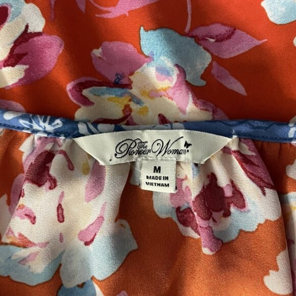 The Pioneer Woman Floral Boho Blouse Top Women's Size Medium M Tie Neck Peasant - Picture 10 of 14